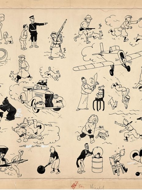 Original des pages de garde bleu foncé dessiné par Hergé