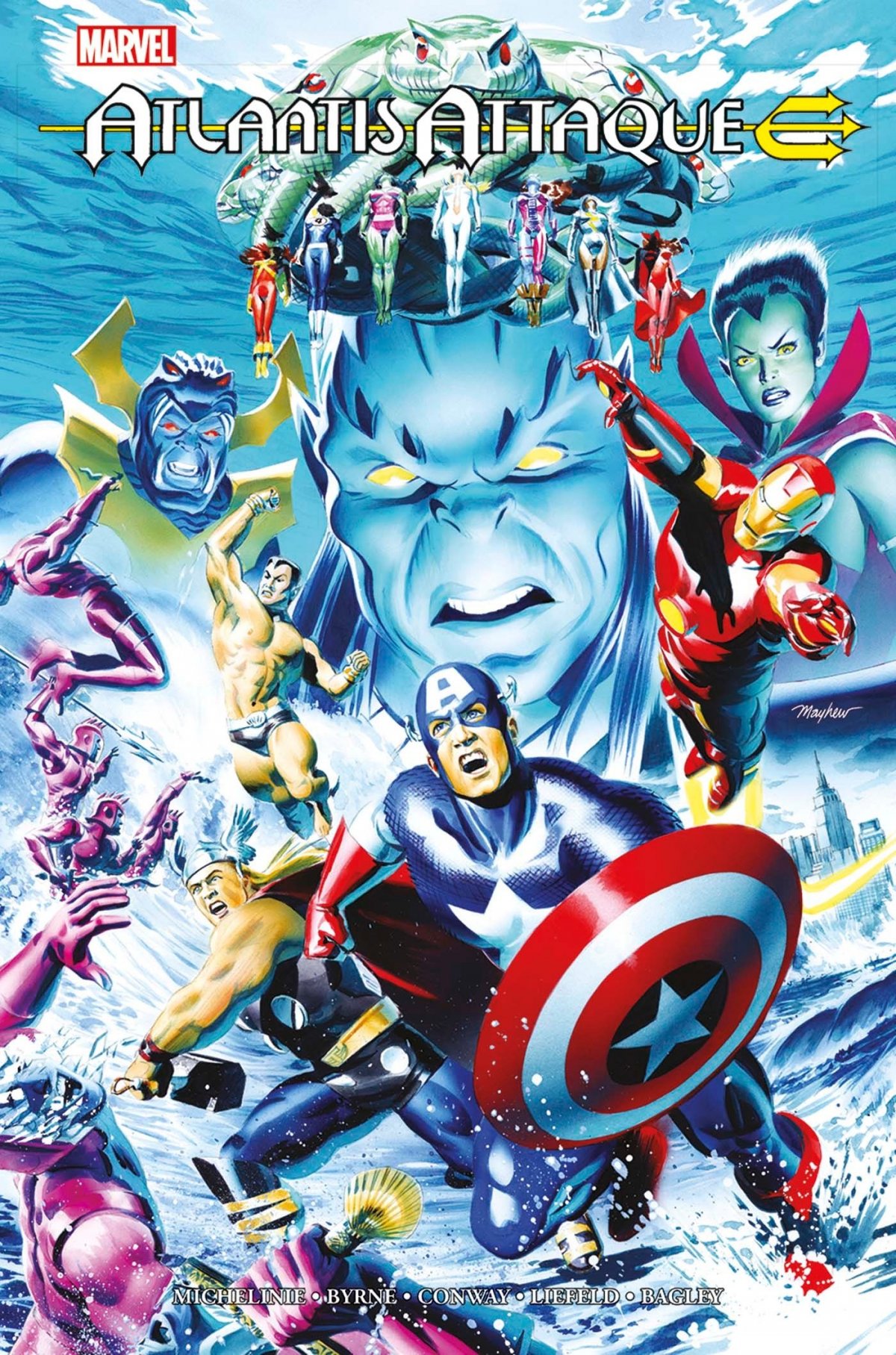 Atlantis Attaque par Michael Higgins, Louise Simonson, Peter Sanderson, Fabian Nicieza, Terry Austin, Steve Englehart / John Harkness, Gerry Conway, Roy Thomas, David Michelinie, Peter David, John Byrne, Mike Baron, Ron Wilson, Al Milgrom, Bill Reinhold, Ron Lim, Mike Vosburg, Jeff Purves, Javier Saltares, Rich Buckler, Mark Bagley, Rob Liefeld et Dave Ross - Couverture