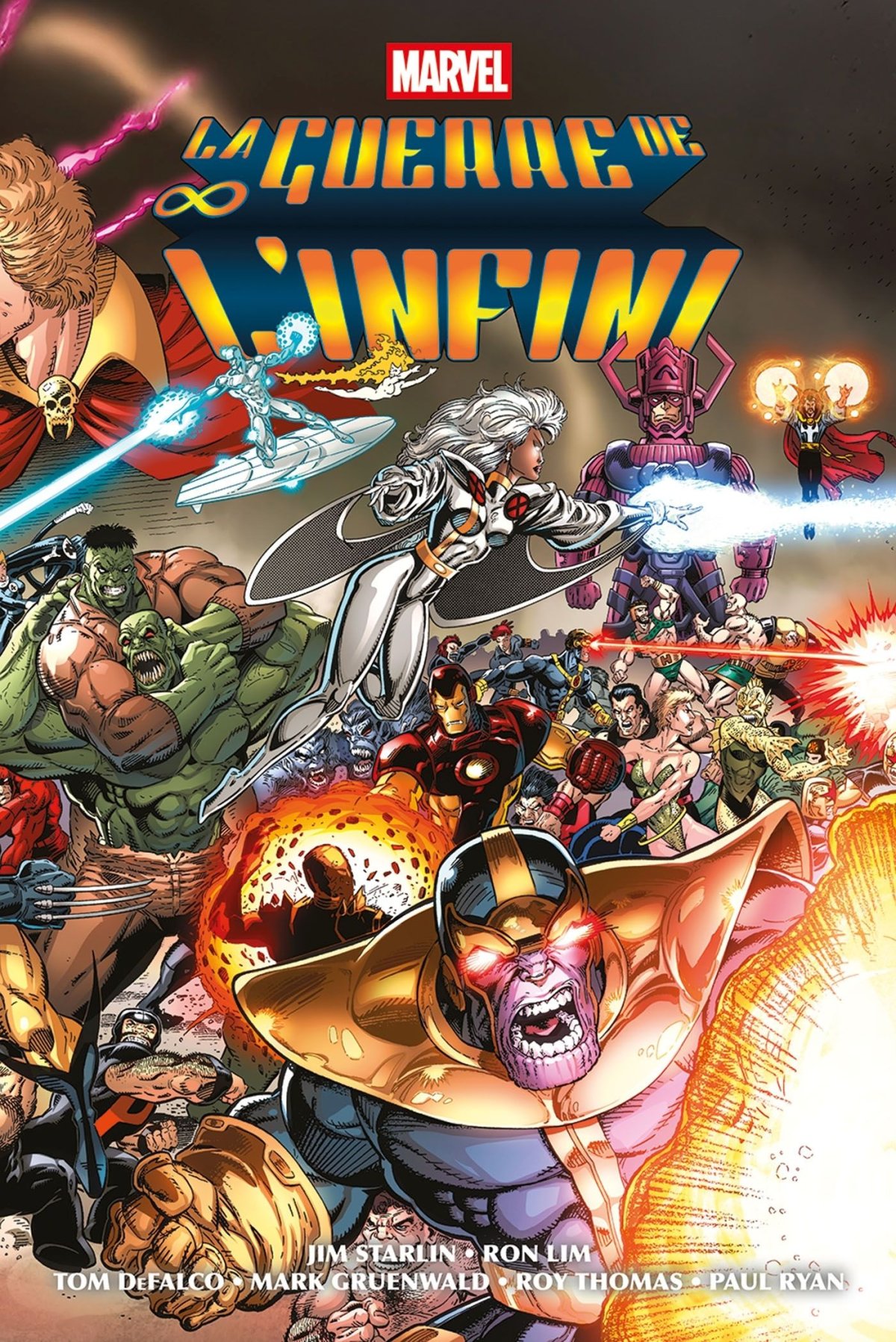 Guerre de l'Infini (La) par Sven Larsen, Bob Budiansky, Gerard Jones, Danny Fingeroth, Terry Kavanagh, Glenn Herdling, Paul Ryan, Michael Gallagher, Dwayne McDuffie, Mark Gruenwald, Jim Valentino, Jean-Marc Lofficier, Simon Furman, Fabian Nicieza, Tom Defalco, Howard Mackie, Gregory Wright, Jim Starlin, Roy Thomas, Ron Marz, Kelly Krantz, Samuel Clarke Hawbaker, Rik Levins, Craig Brasfield, Larry Alexander, Mike Harris, James Fry, Joe Brozowski / J.J. Birch, Steve Lightle, Steve Butler, Geof Isherwood, Gordon Purcell, Gary Kwapisz, Jeff Johnson, Walter McDaniel, Andy Smith, Ron Lim, Herb Trimpe, Kelley Jones, Kevin West, Shawn McManus, Pat Broderick, Bret Blevins, Gene Colan, Tom Raney, Darick Robertson, Angel Medina, Greg Capullo et Norm Breyfogle - Couverture